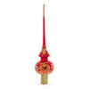 Golden Flowers Bouquet on Glossy Red Glass Christmas Tree Topper 11 Inches