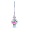Pink Flowers Bouquet on Silver Glass Christmas Tree Topper 11 Inches