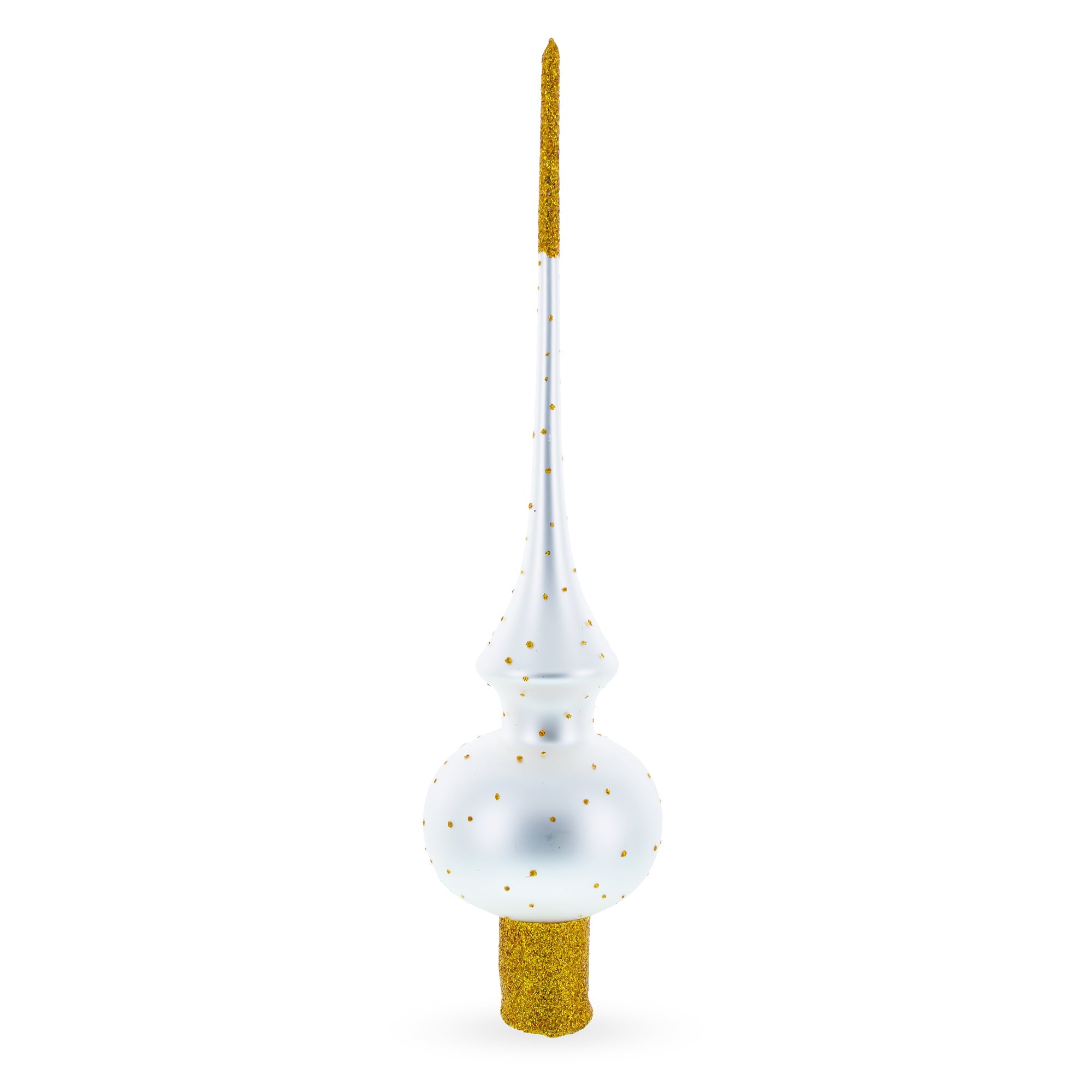 Angel on White Golden Flowers Bouquet Glass Christmas Tree Topper 11 Inches