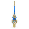 Diamond Stars on Blue and Gold Glass Christmas Tree Topper 11 Inches
