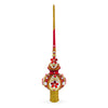 Red Jewels and White Pearls on Red Glass Christmas Tree Topper 11 Inches