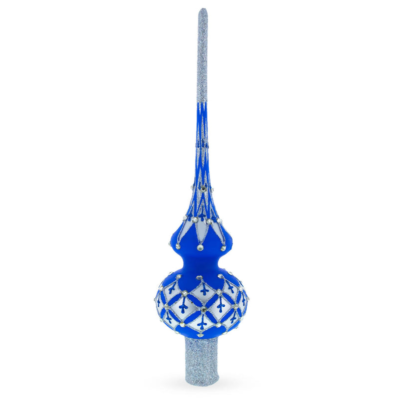 Silver Diamonds on Blue Glass Tree Topper