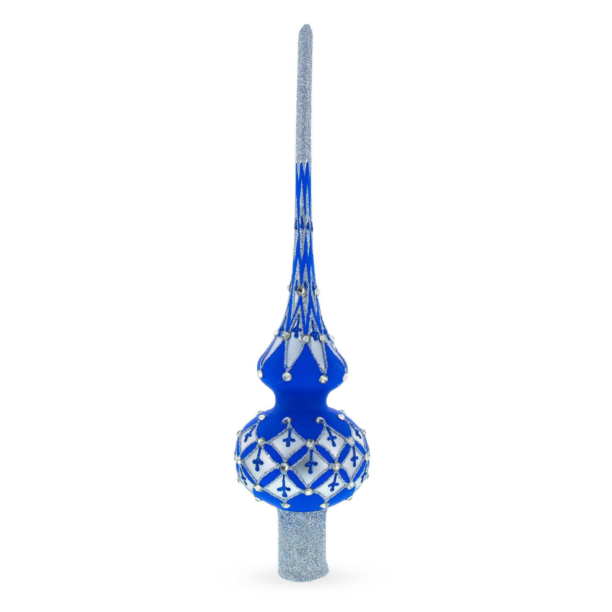 Silver Diamonds on Blue Glass Tree Topper