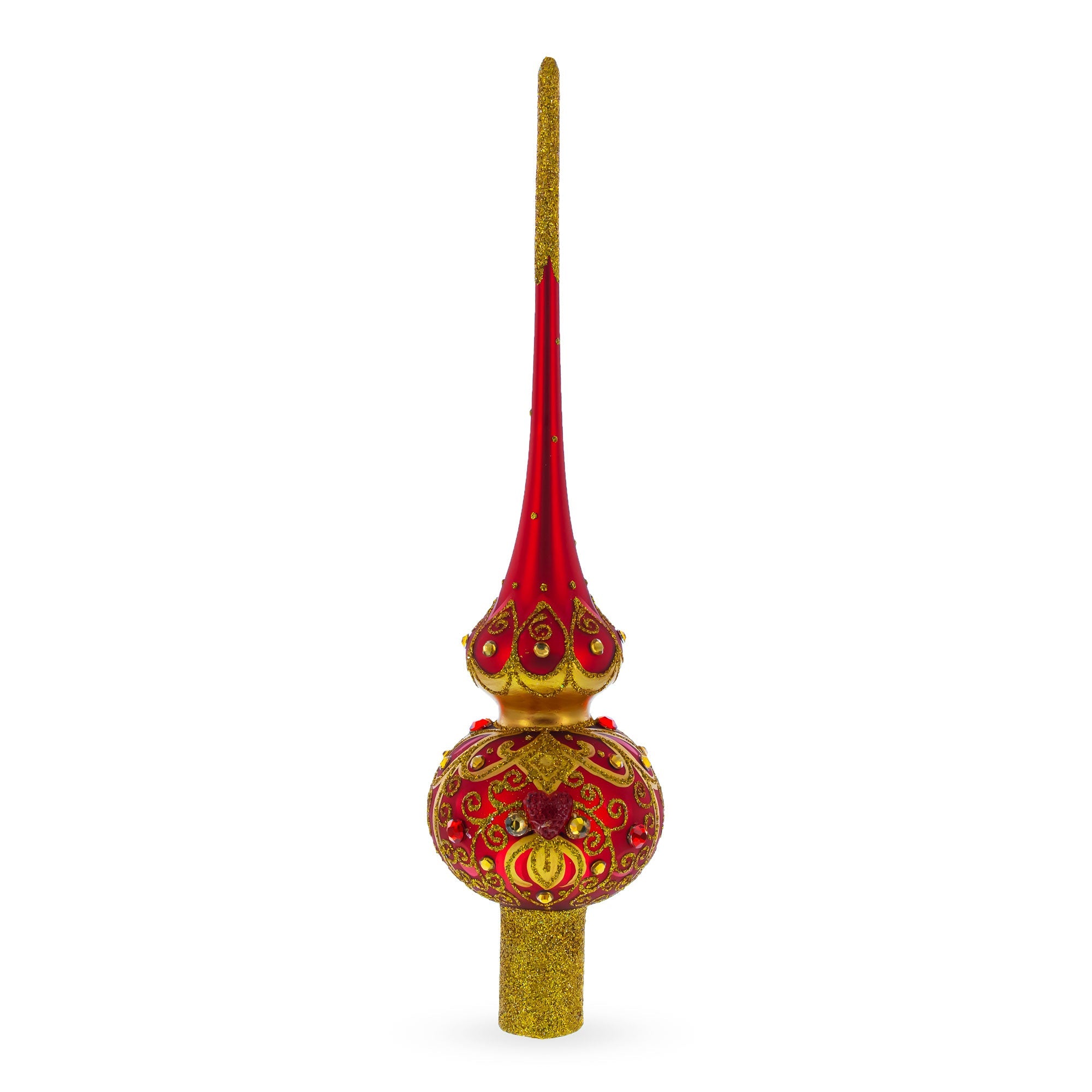 Golden Scrolls on Red Glass Tree Topper