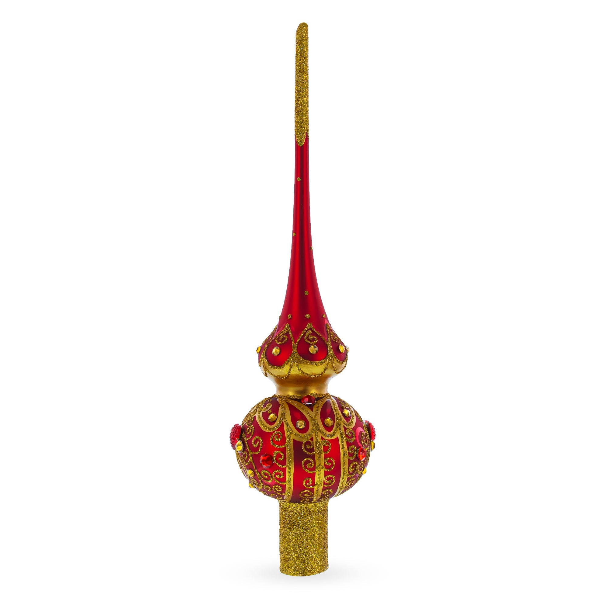 Golden Scrolls on Red Glass Tree Topper