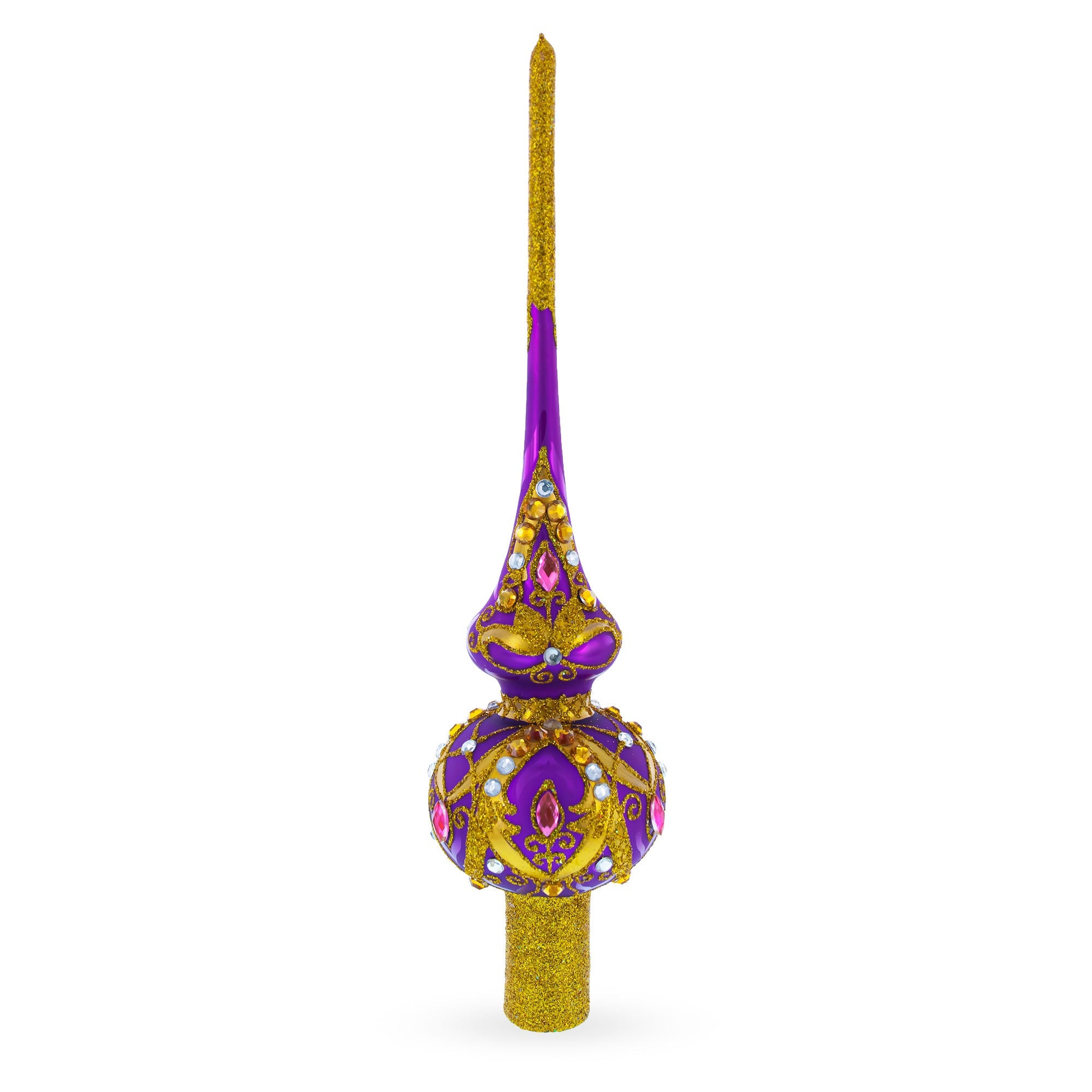 Gold and White Jewels on Purple Glass Tree Topper