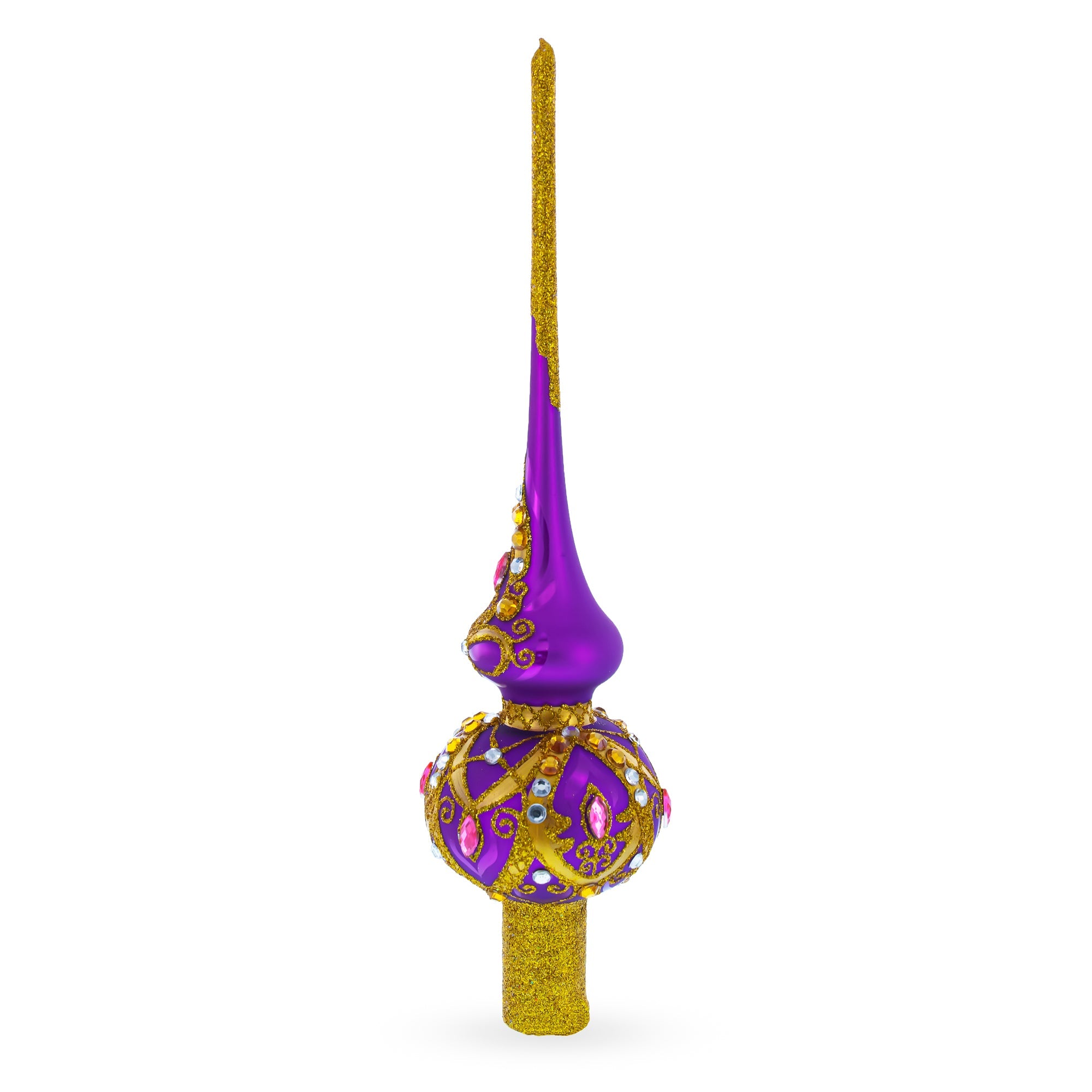 Gold and White Jewels on Purple Glass Tree Topper