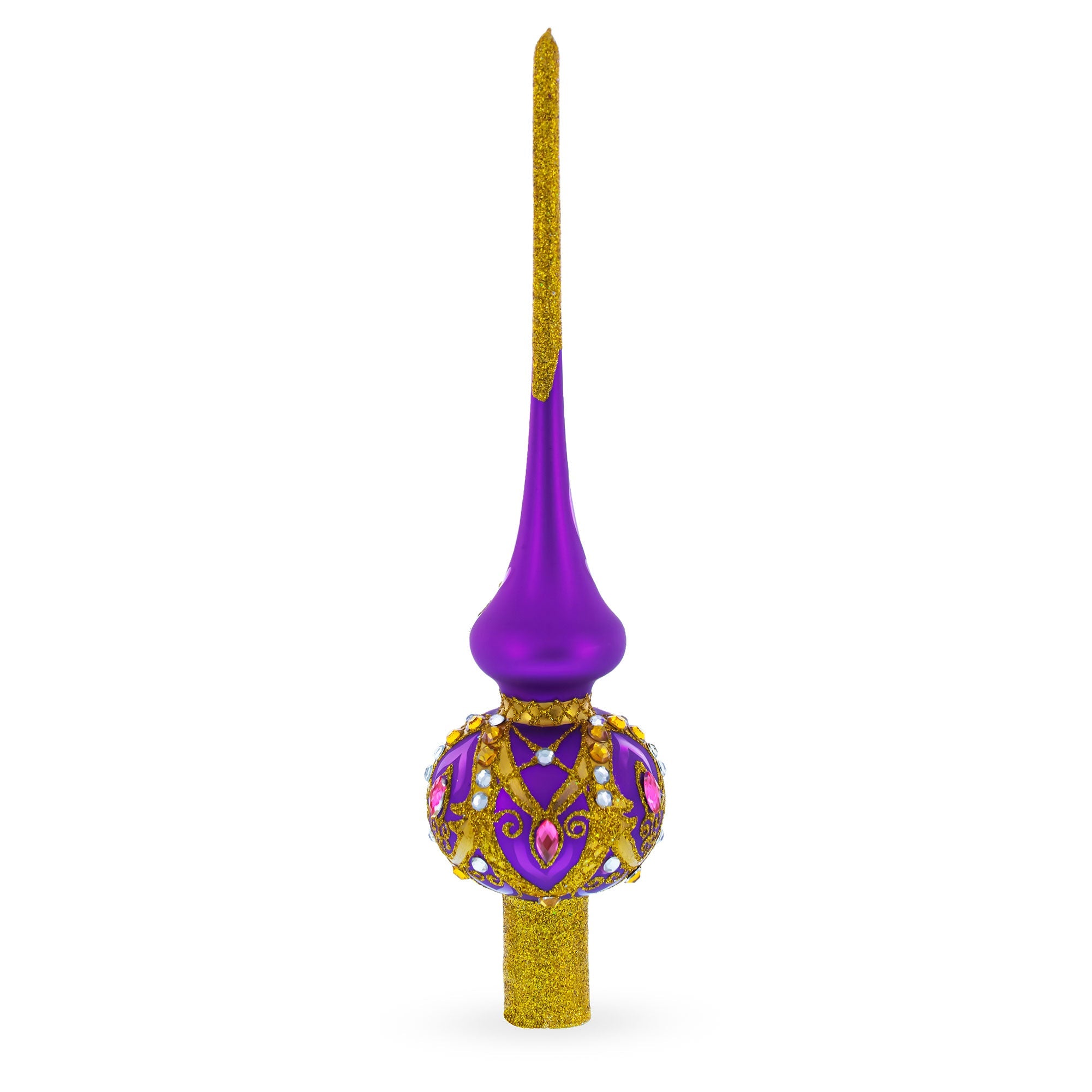 Gold and White Jewels on Purple Glass Tree Topper