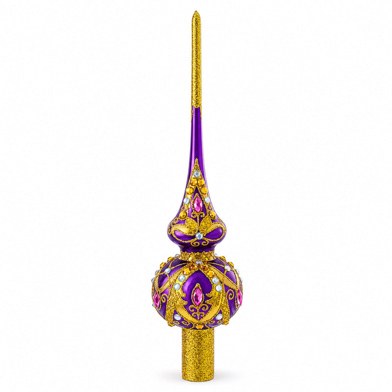 Gold and White Jewels on Purple Glass Tree Topper