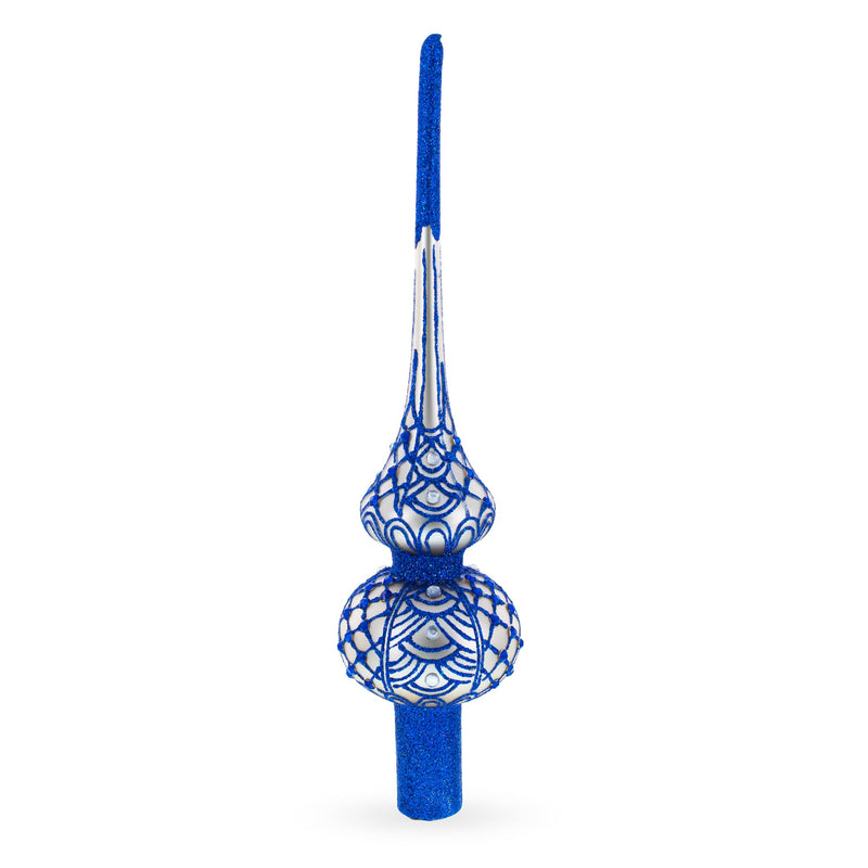 Blue on Silver Glass Tree Topper