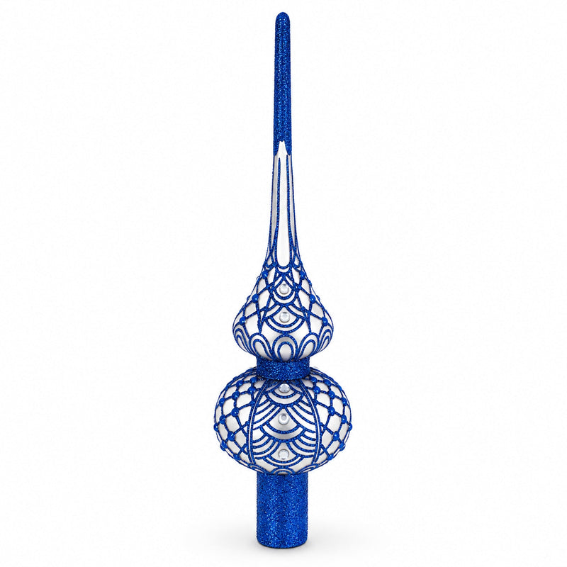 Blue on Silver Glass Tree Topper