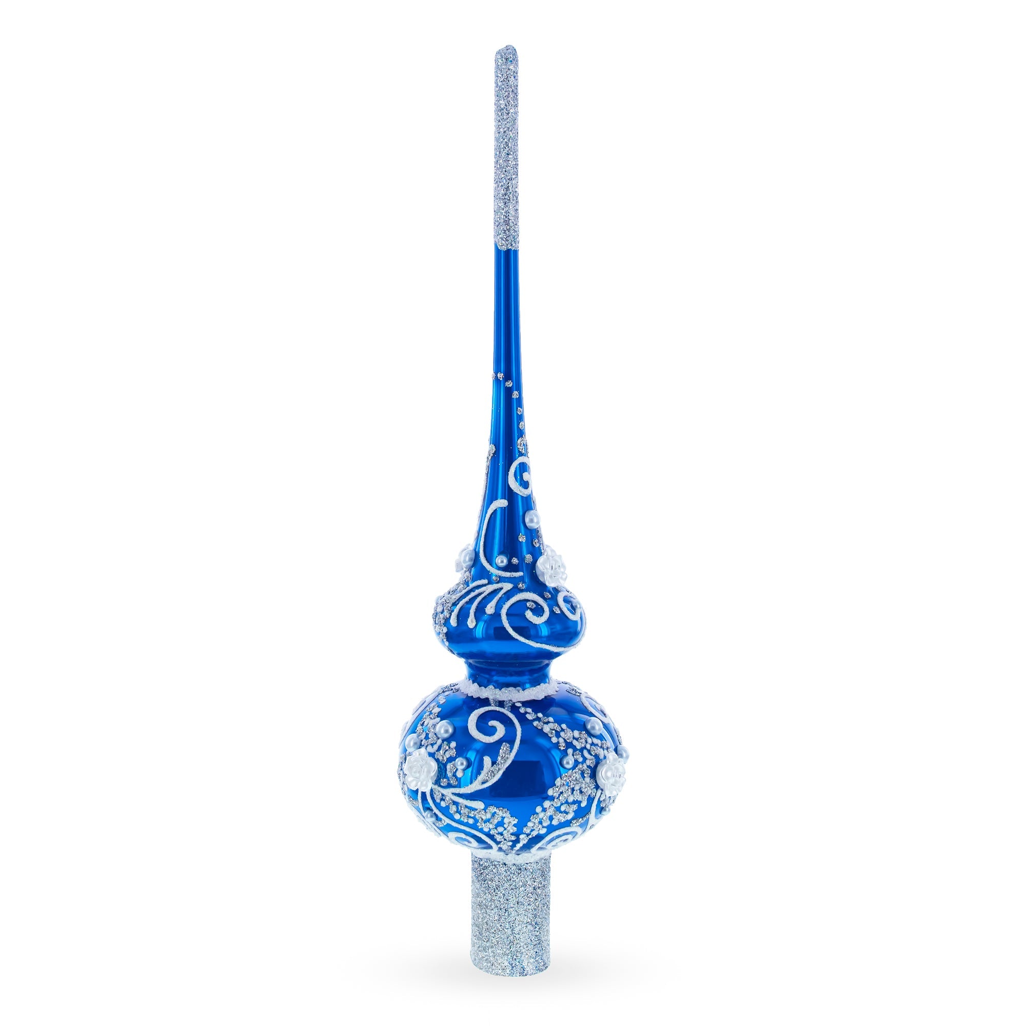 Silver Swirls on Blue Glass Tree Topper