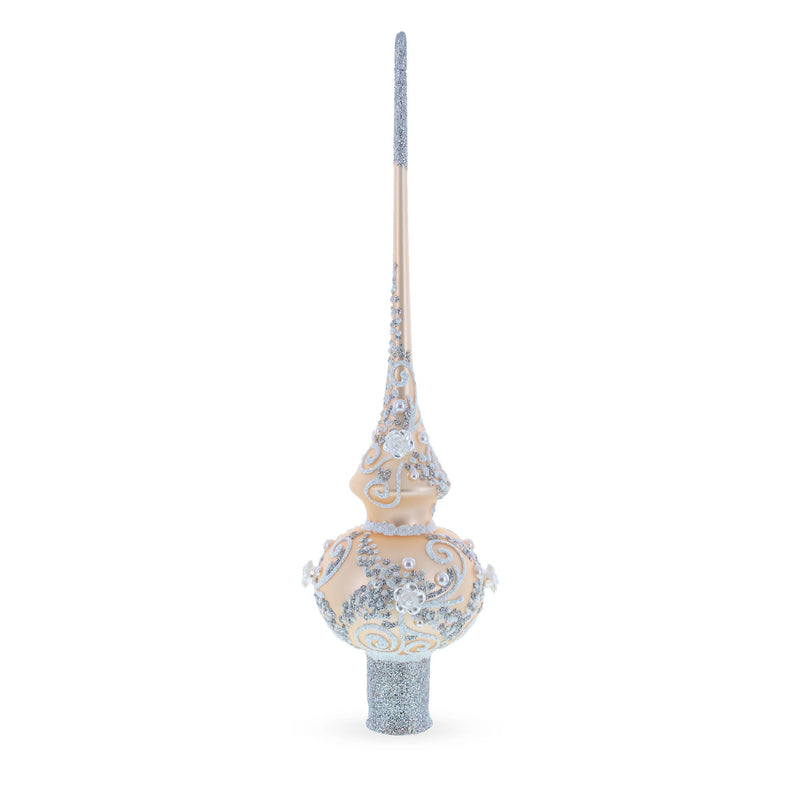 White Swirls on Champagne Glass Tree Topper