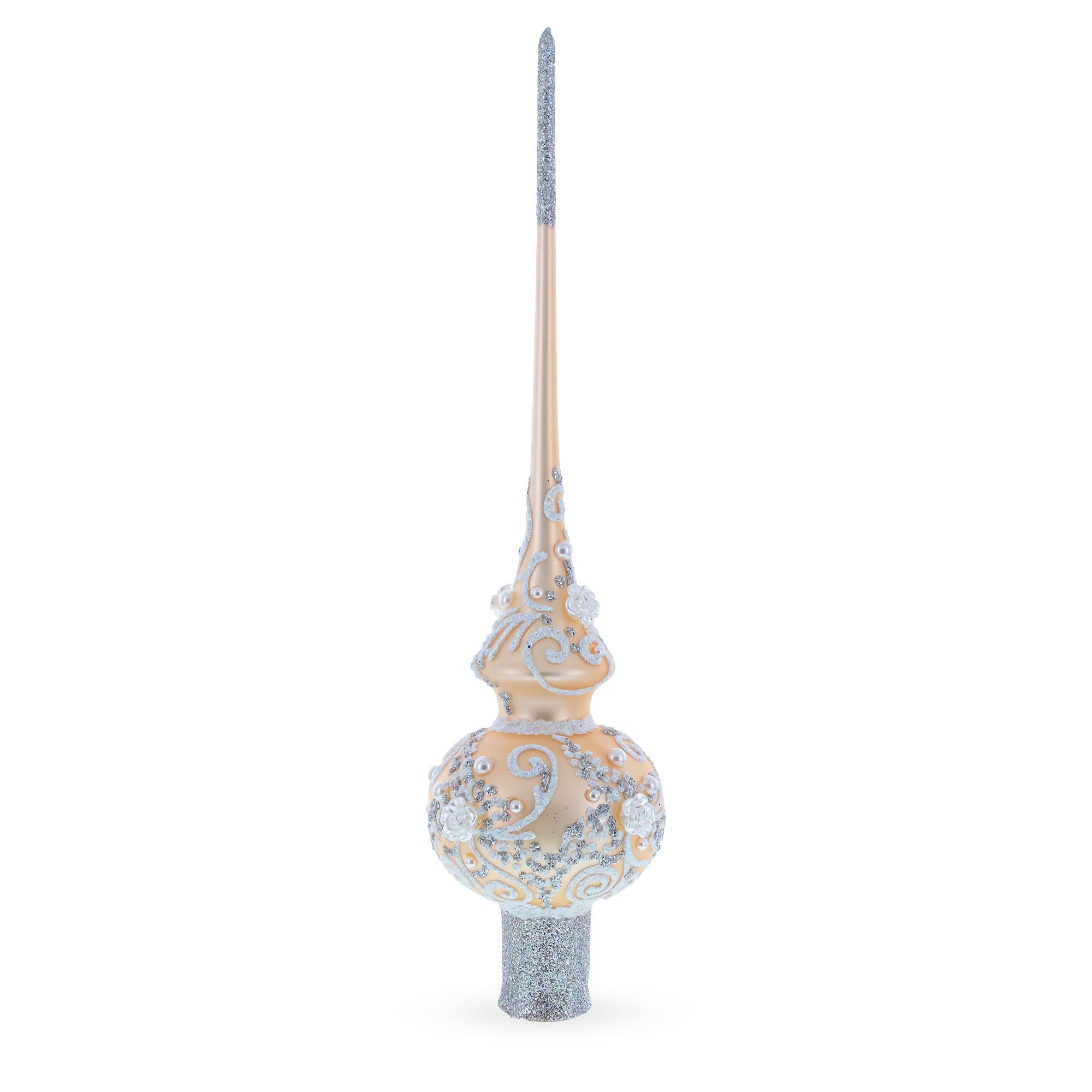 White Swirls on Champagne Glass Tree Topper