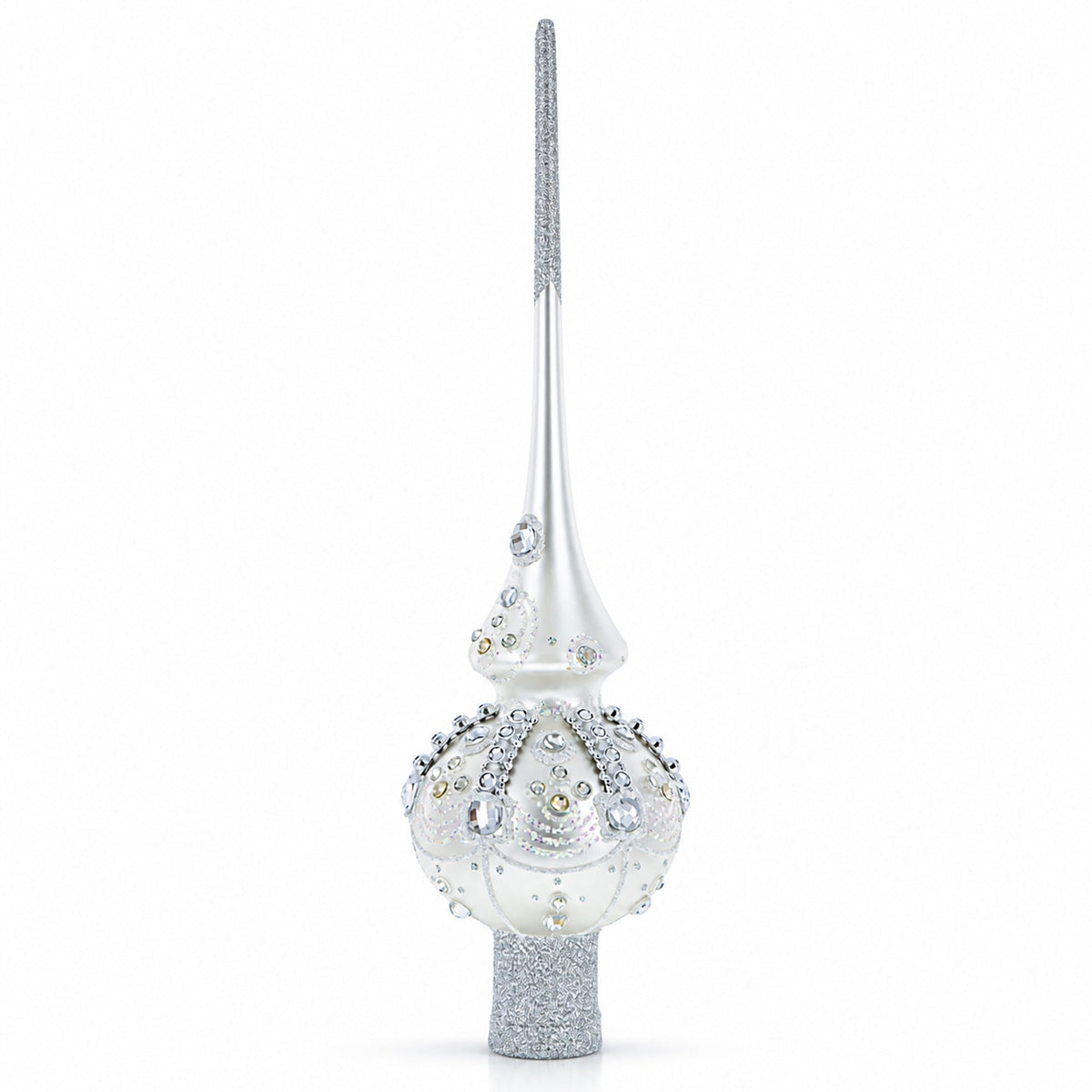 White Jewels on Silver Glass Christmas Tree Topper 11 Inches