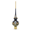 Elegant Black and Gold Filigree Design Glass Christmas Tree Topper 11 Inches