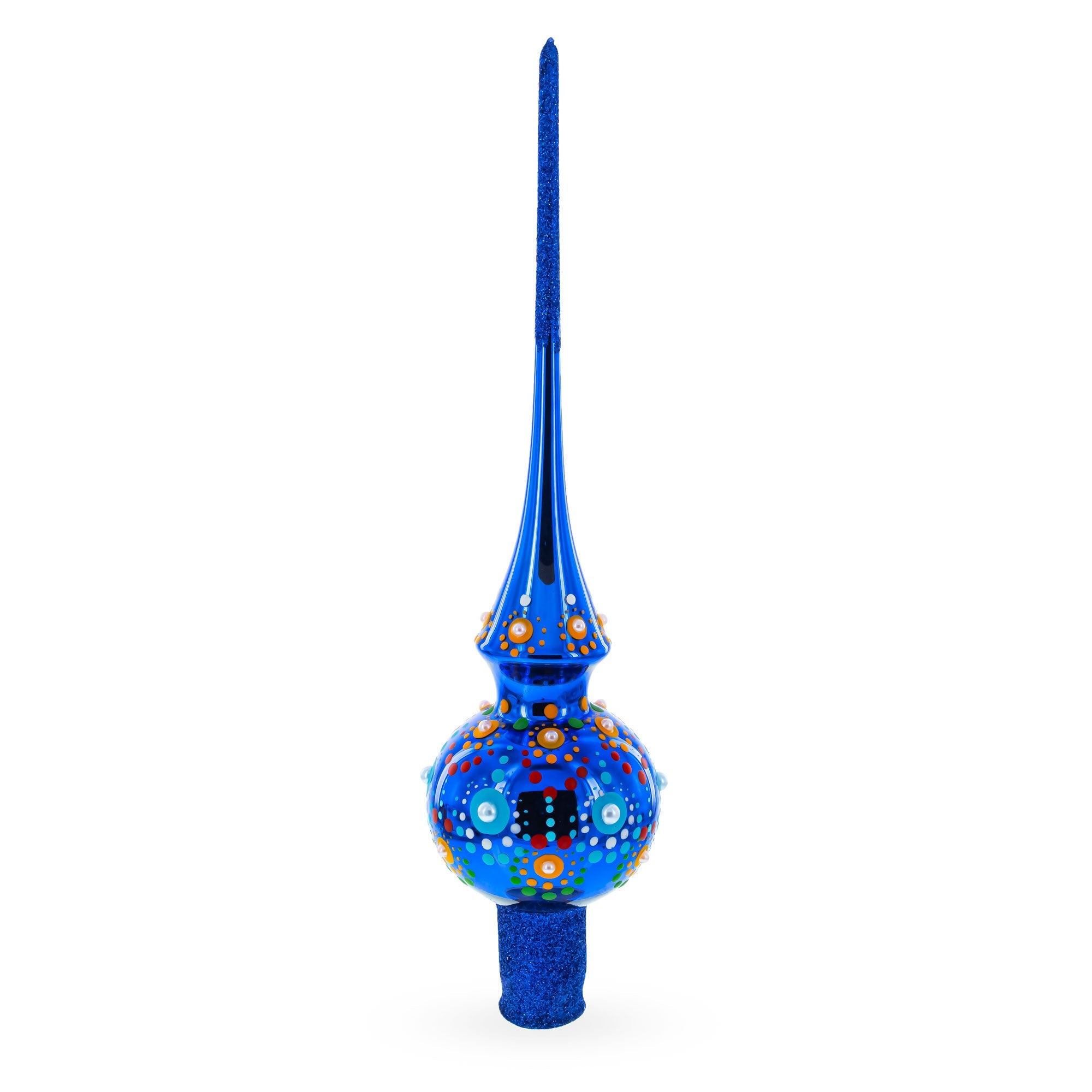 Vibrant Sapphire Blue with Festive Accents Glass Christmas Tree Topper
