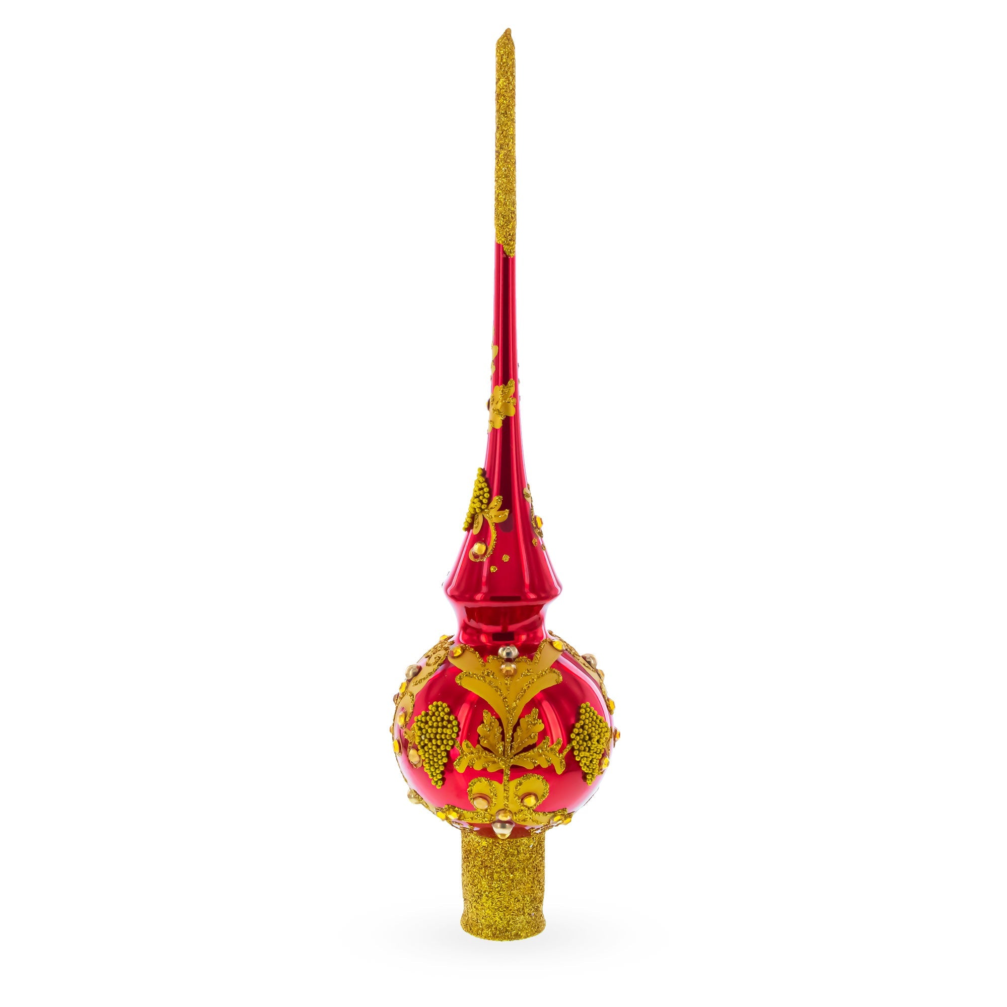 Luxurious Crimson Red with Golden Glitter Glass Christmas Tree Topper