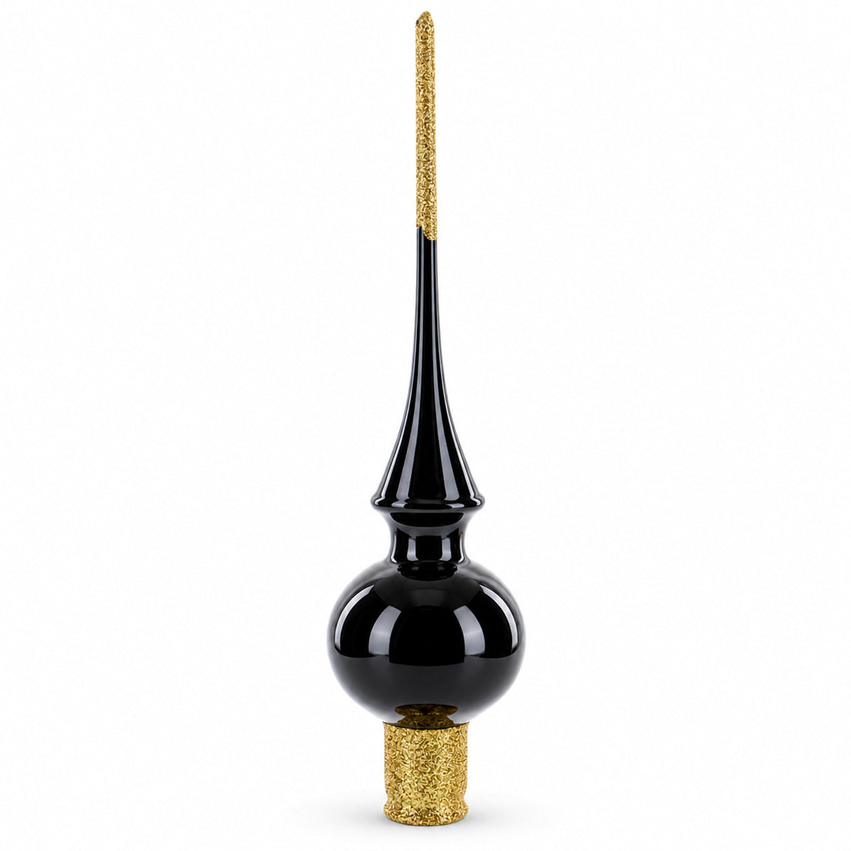 Glossy Black Glass Christmas Tree Topper 11 Inches