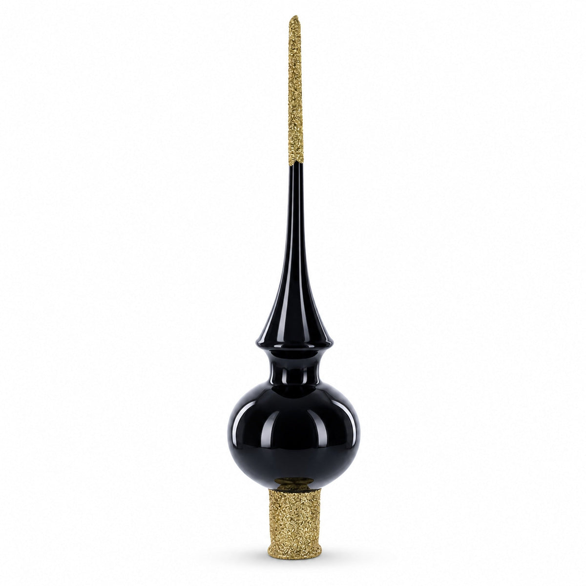 Glossy Black Glass Christmas Tree Topper 11 Inches