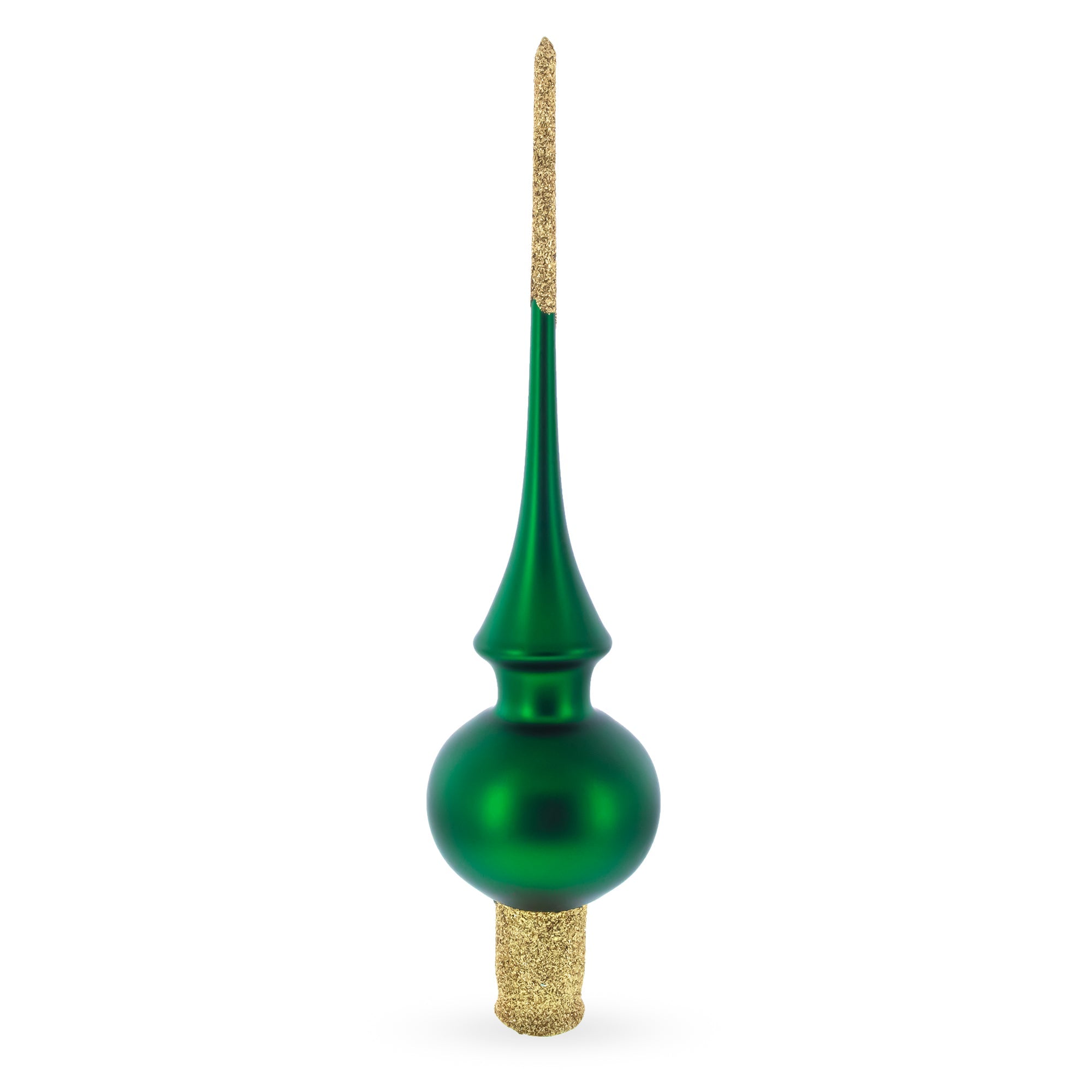 Solid Green with Sparkling Top Glass Christmas Tree Topper 11 Inches