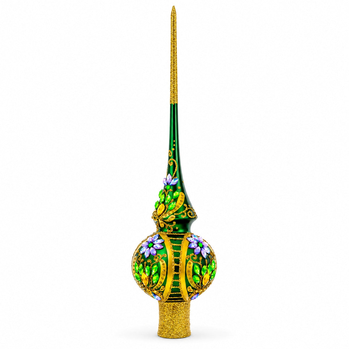Enchanted Emerald Jeweled Green Glass Christmas Tree Topper 11 Inches