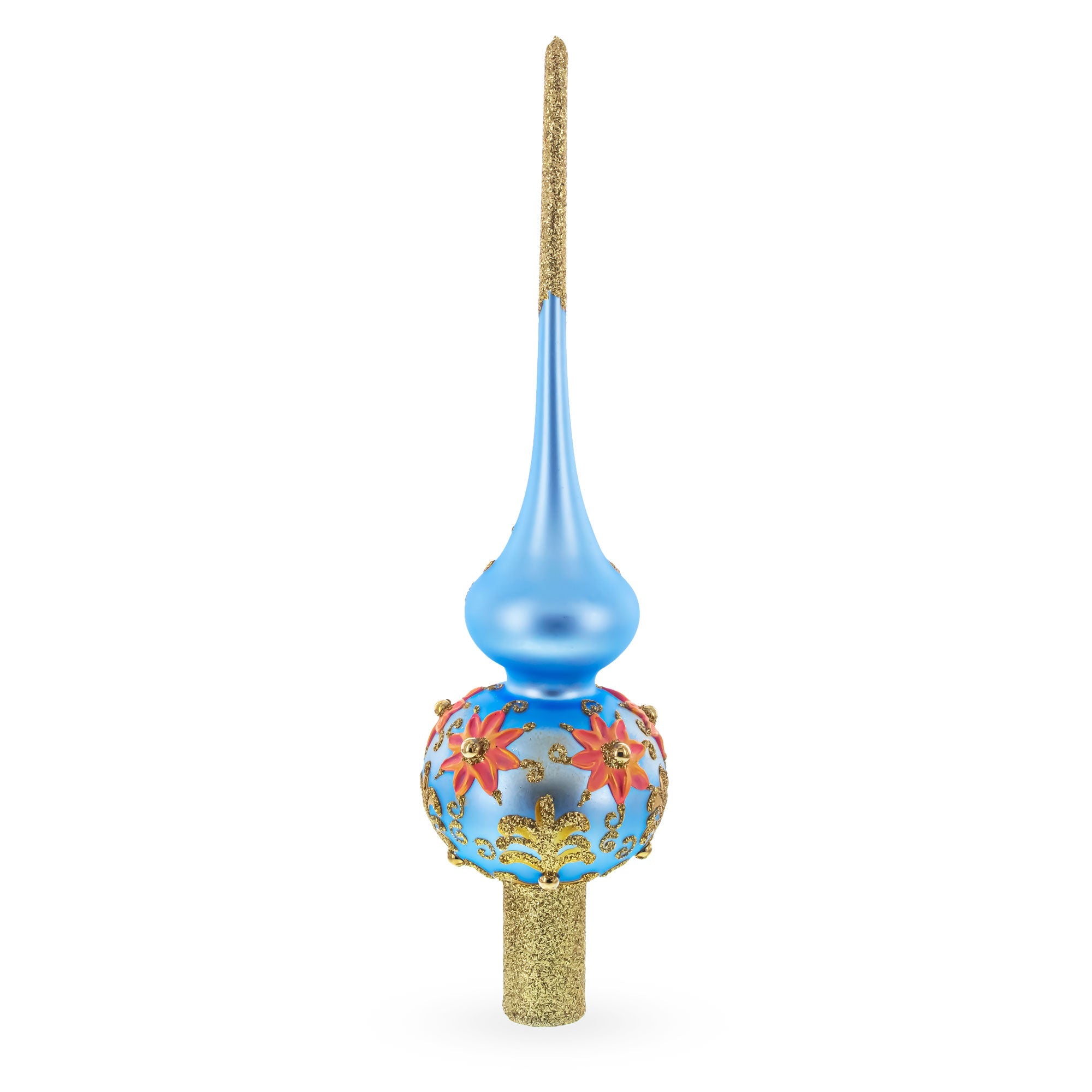 Exquisite Blue and Gold Floral Glass Tree Topper