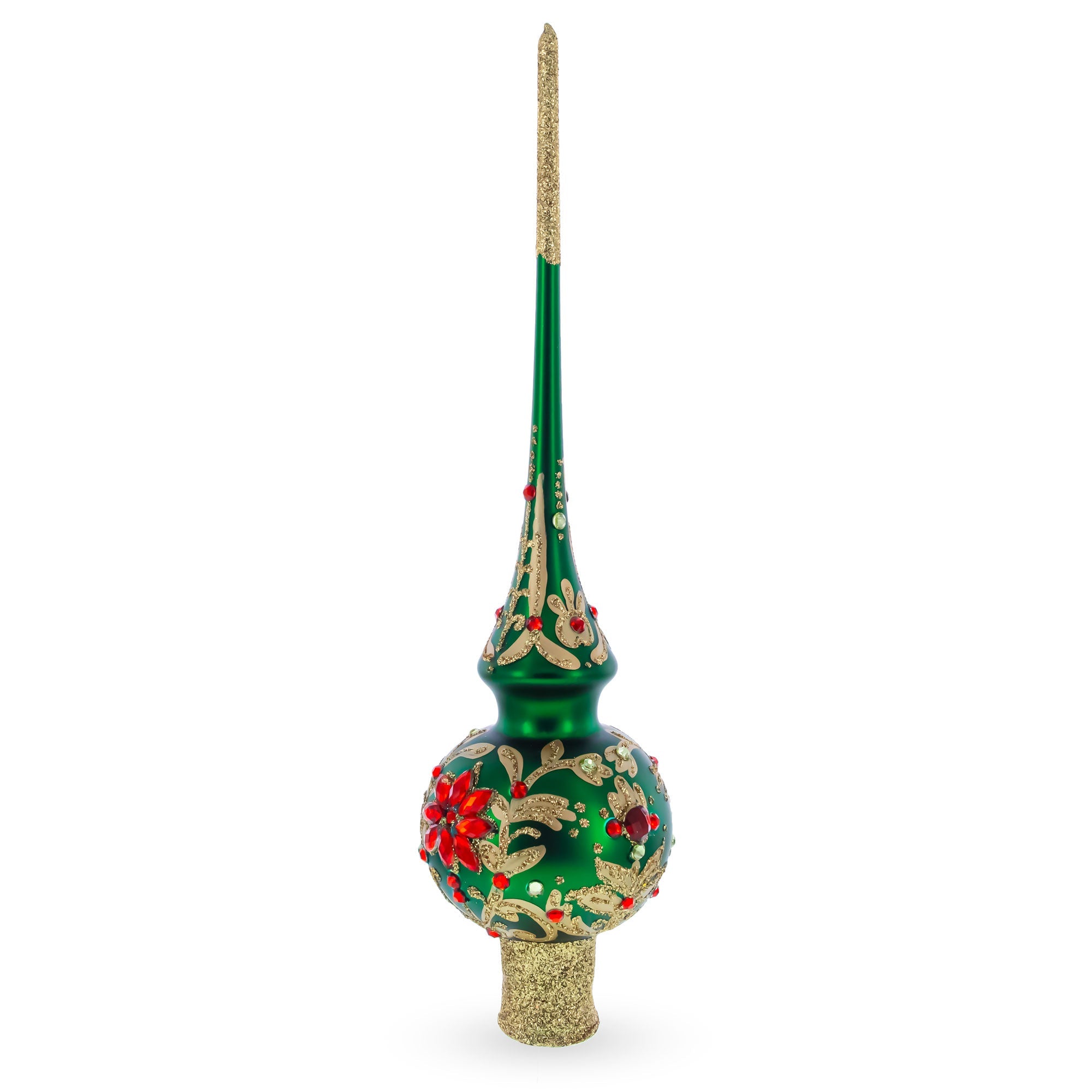 Regal Emerald & Red Glass Christmas Tree Topper 11 Inches