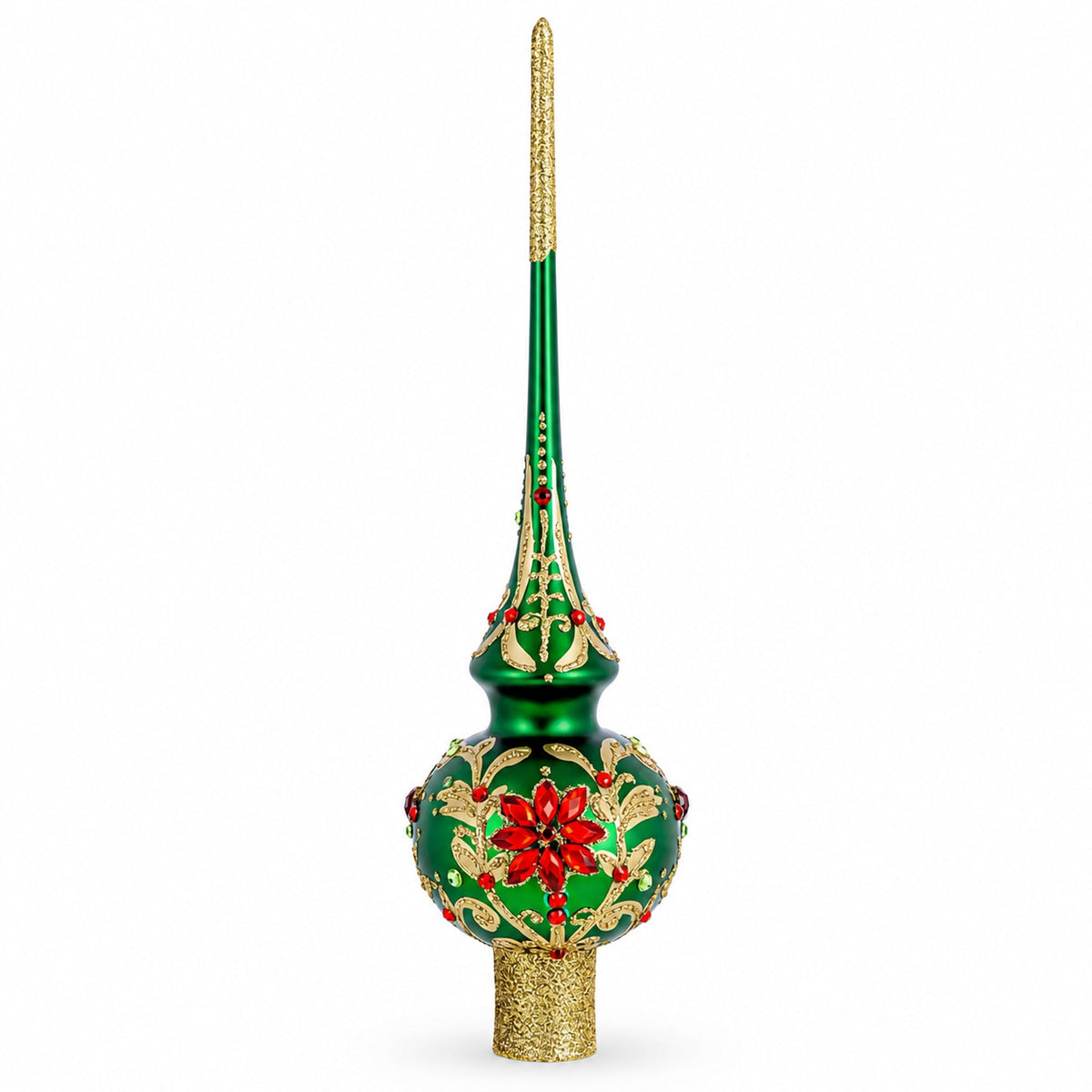 Regal Emerald & Red Glass Christmas Tree Topper 11 Inches