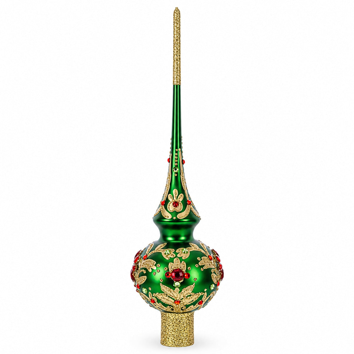 Regal Emerald & Red Glass Christmas Tree Topper 11 Inches