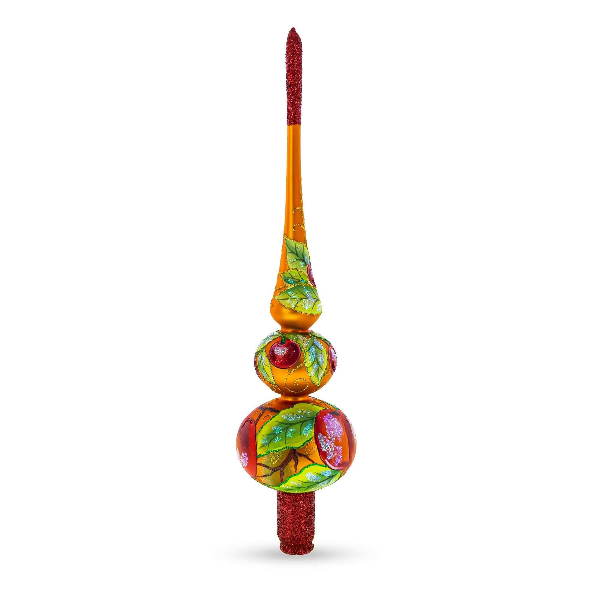 Peaches on Gold Glass Christmas Tree Topper 12.5 Inches