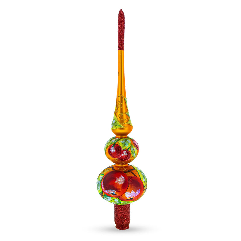 Peaches on Gold Glass Christmas Tree Topper 12.5 Inches | HT Animal Supply