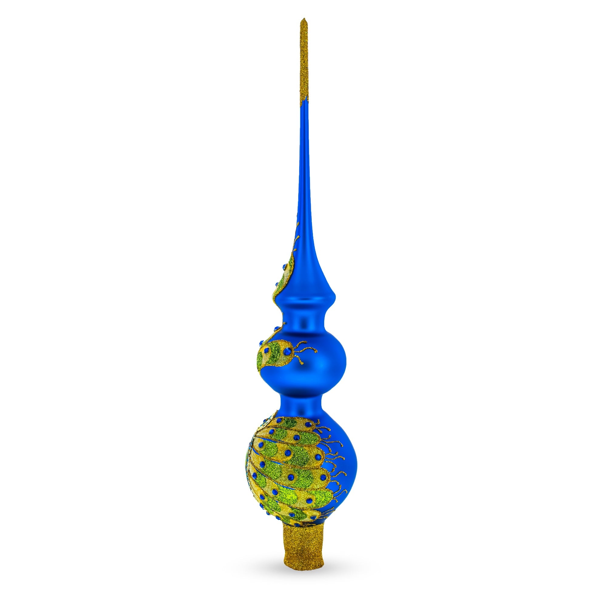 Peacock Double Ball Glass Christmas Tree Topper 16 Inches