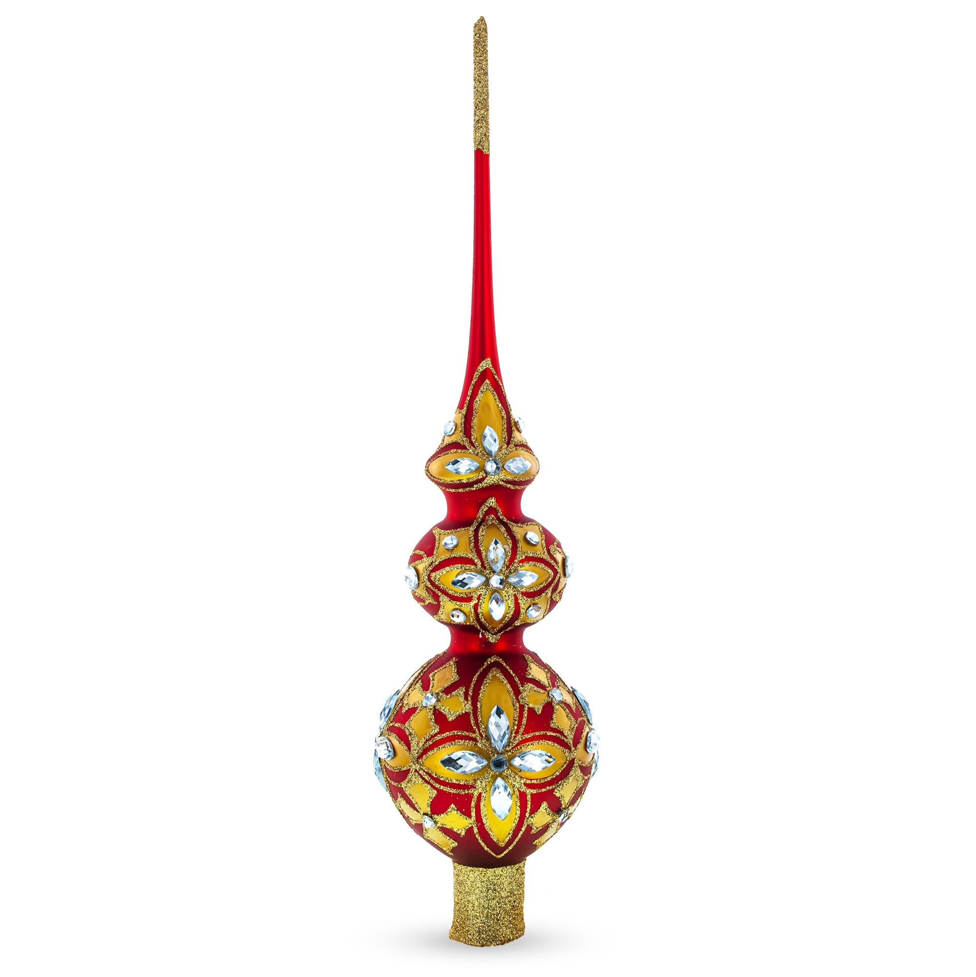 Diamond Stars Double Ball Glass Christmas Tree Topper 16 Inches
