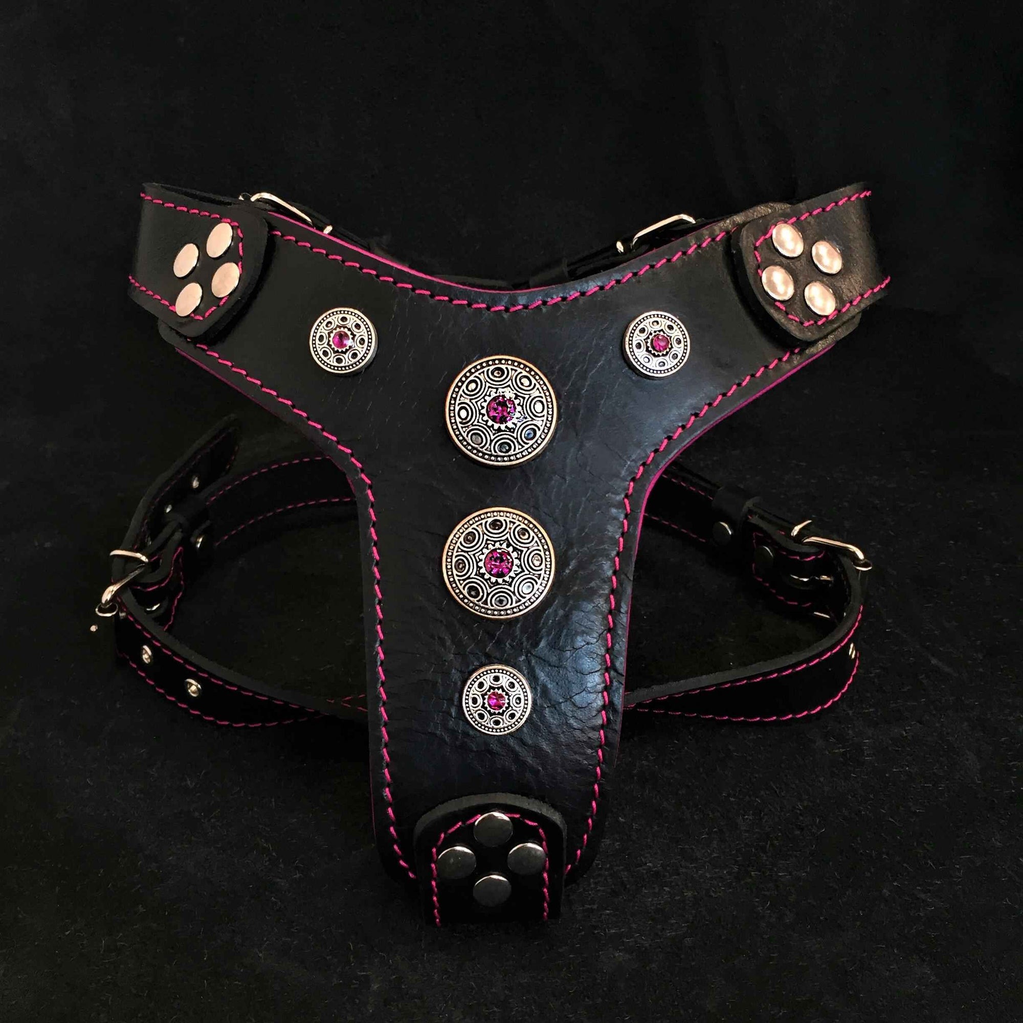 Bestia Bijou Black & Pink Leather Small to Medium Dog Harness