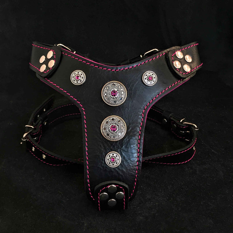 Bestia Bijou Black & Pink Leather Small to Medium Dog Harness