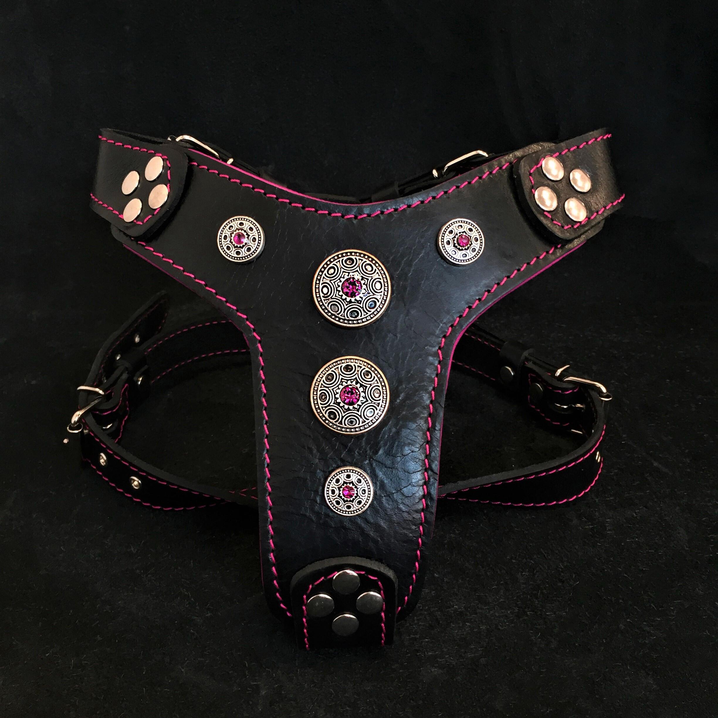 Bestia Dog Gear Genuine Leather Dog Harness - Black 