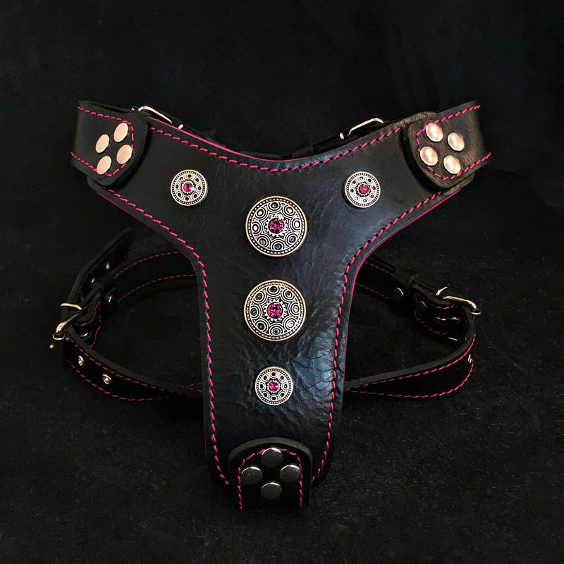 Bestia Dog Gear Genuine Leather Dog Harness - Black 
