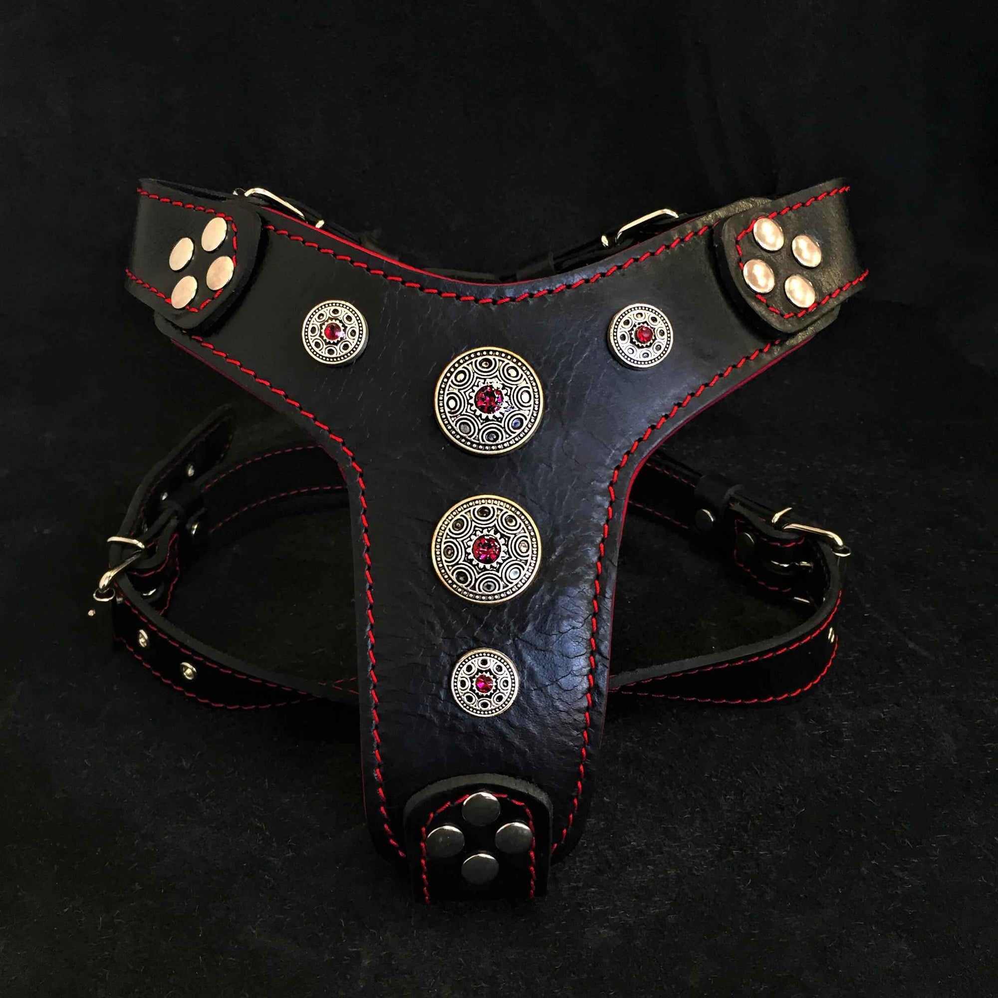 Bestia Bijou Black & Red Leather Small to Medium Dog Harness