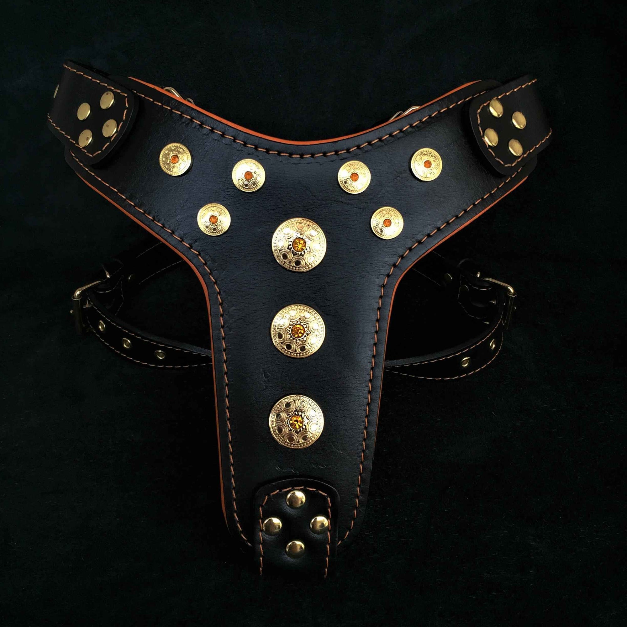 Bestia Bijou Black & Orange Leather Large Breed Dog Harness