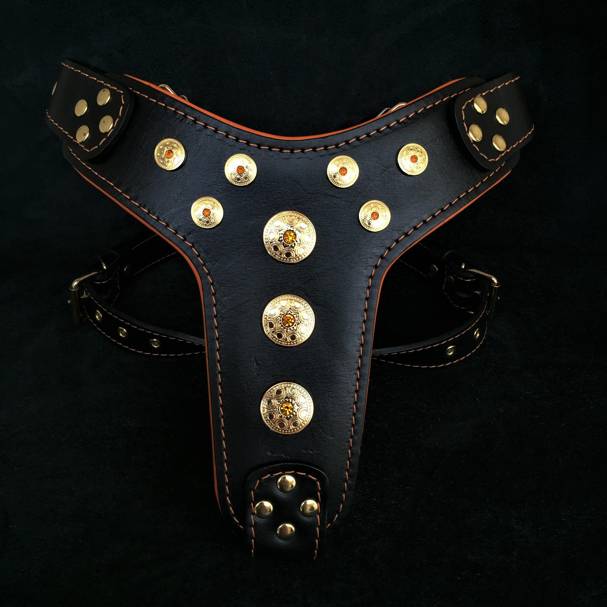 Bestia Dog Gear Genuine Leather Dog Harness - Black/M 