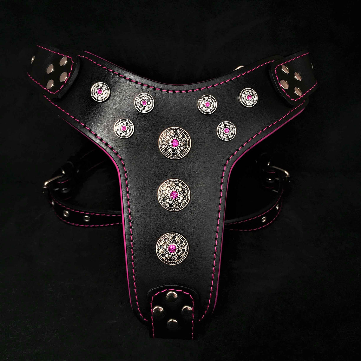 Bestia Bijou Black & Pink Leather Large Breed Dog Harness