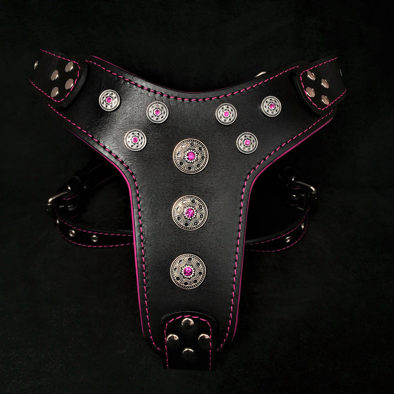 Bestia Dog Gear Genuine Leather Dog Harness - Black/M 