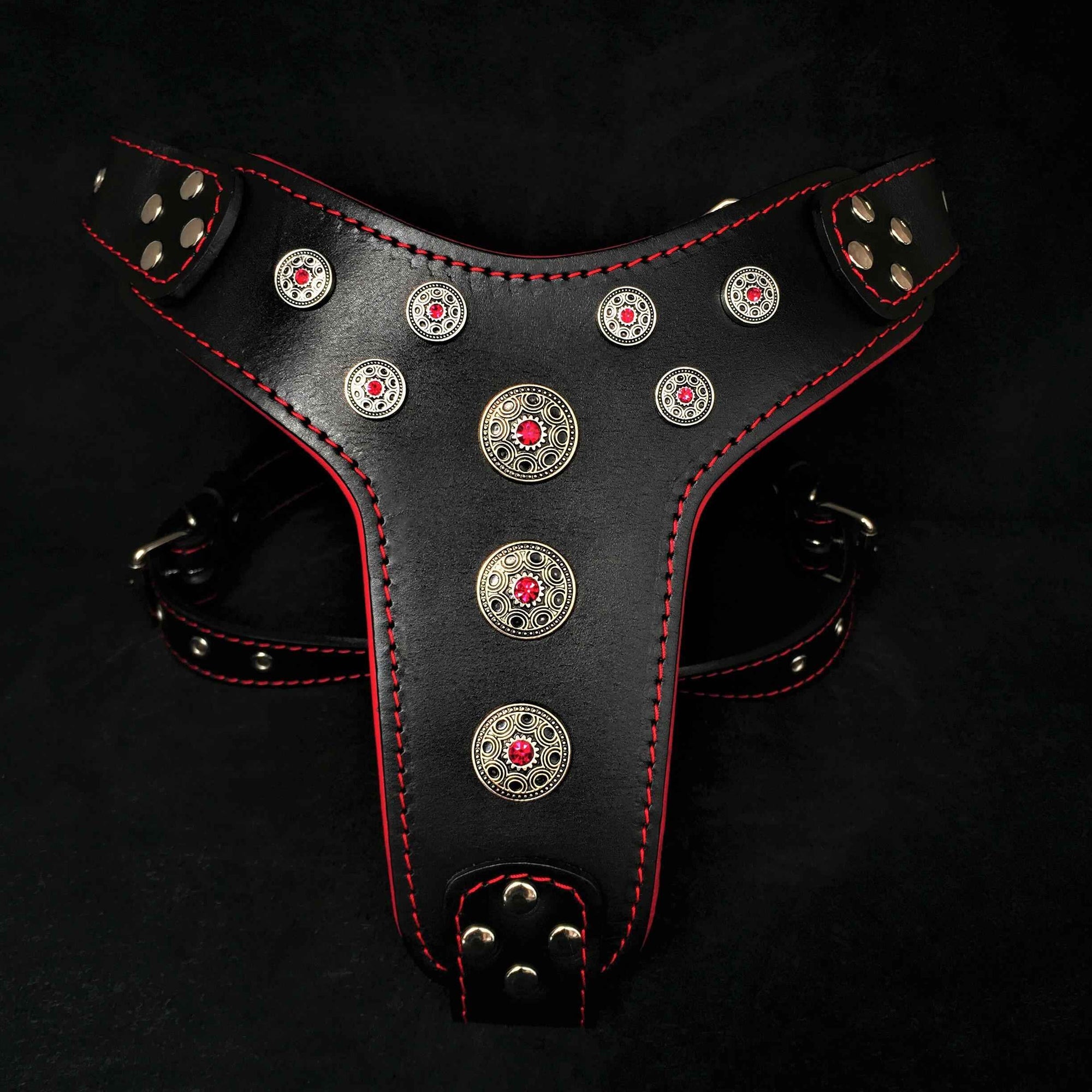 Bestia Bijou Black & Red Leather Large Breed Dog Harness
