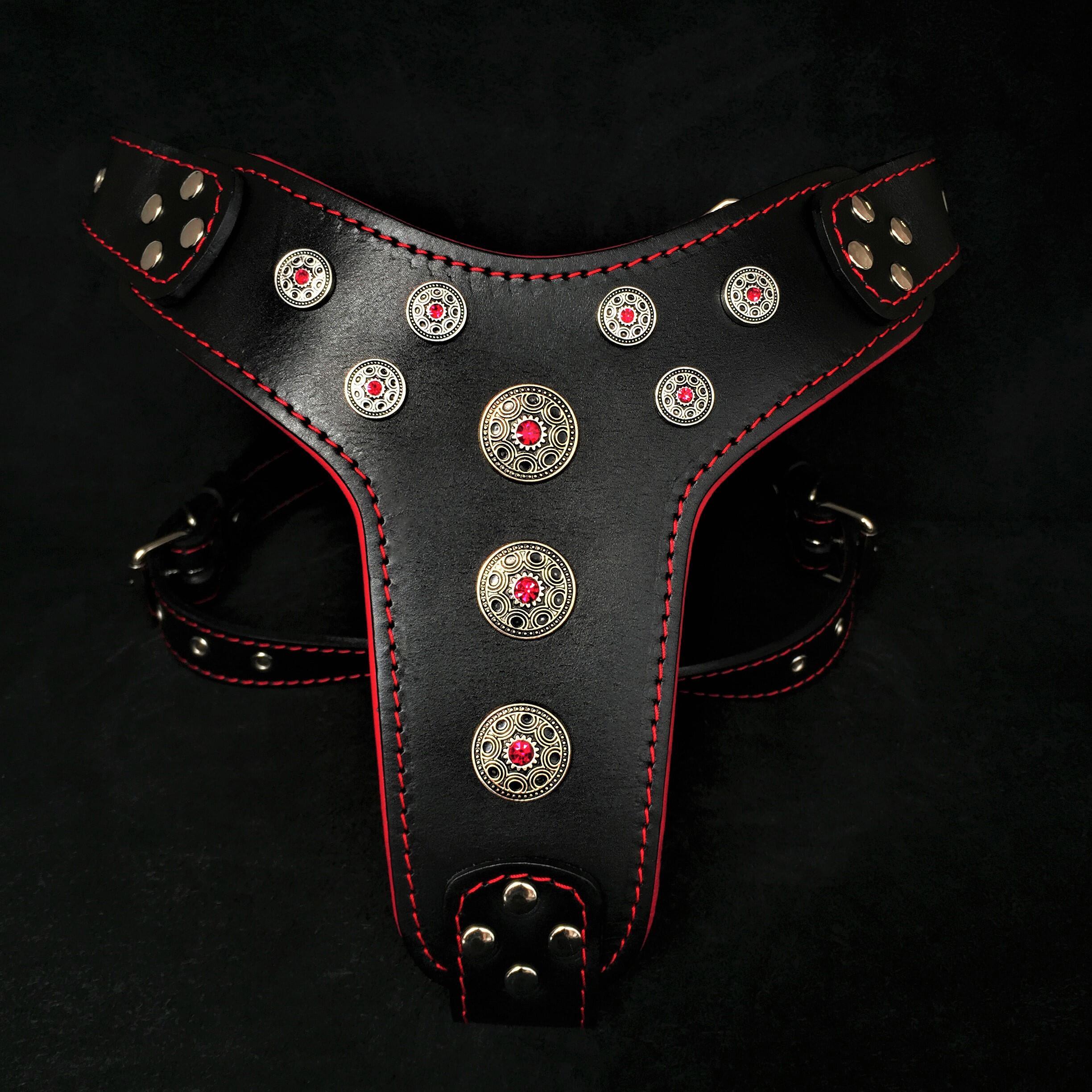 Bestia Dog Gear Genuine Leather Dog Harness - Black/M 