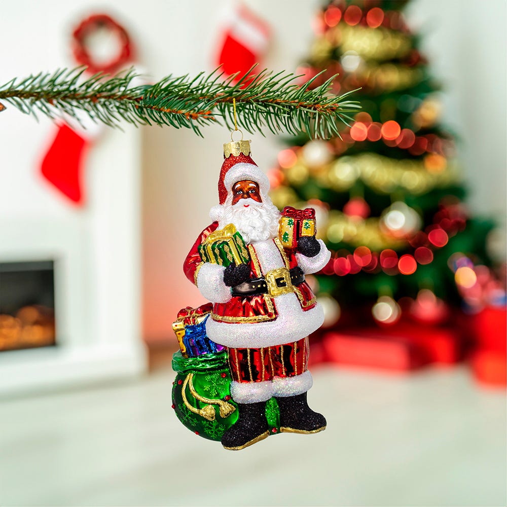 Kurt Adler 7-Inch Bellissimo Glass African American Santa Christmas Ornament