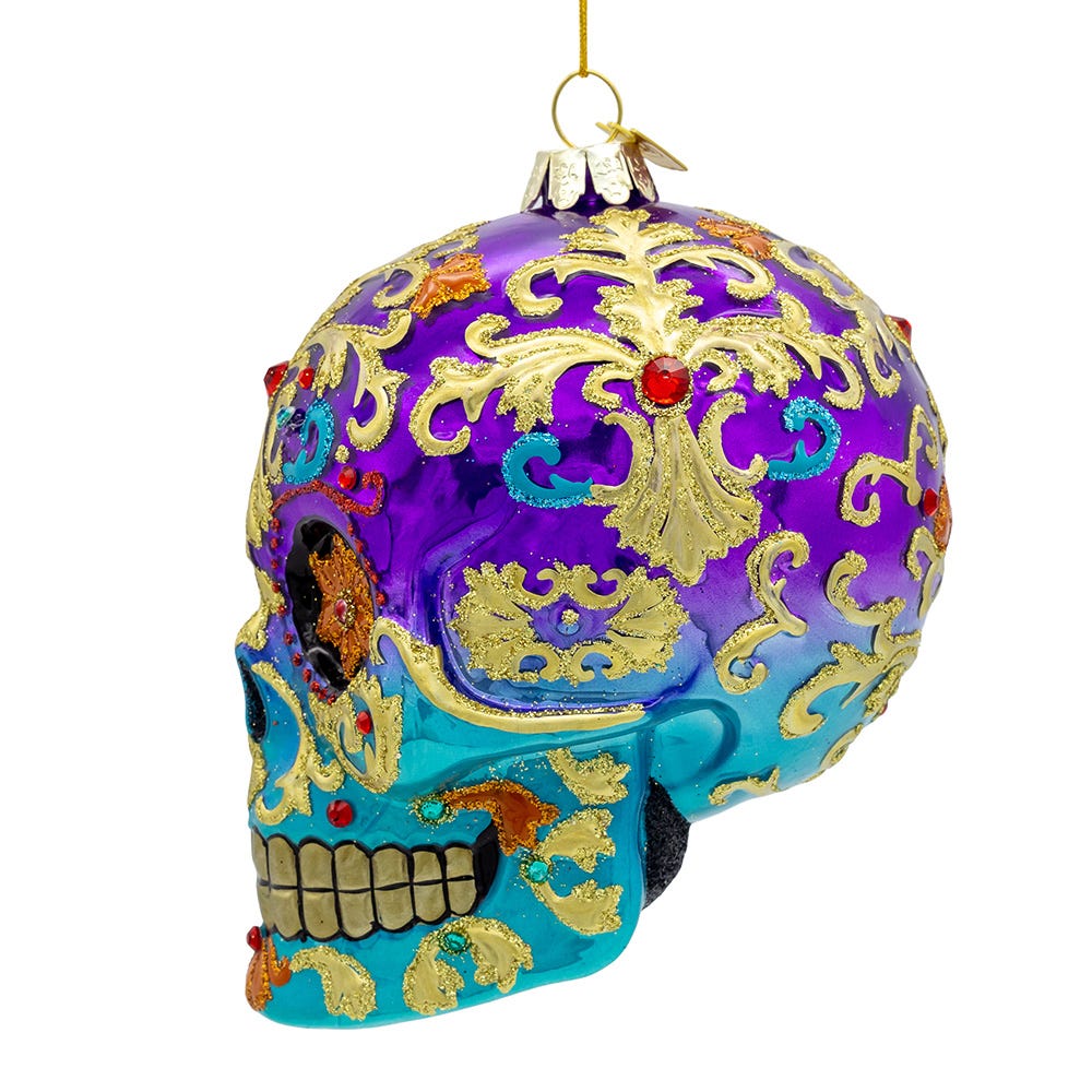 Kurt Adler 4.75-Inch Bellissimo Glass Sugar Skull Ornament