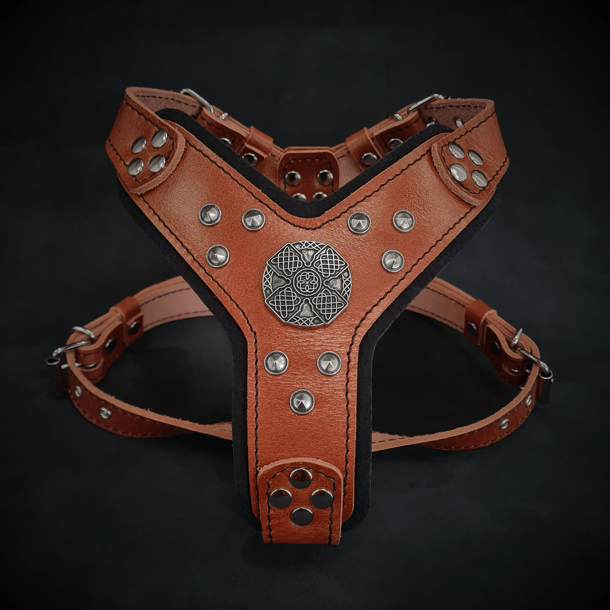 Bestia Maximus Brown & Silver Leather Small to Medium Dog Harness