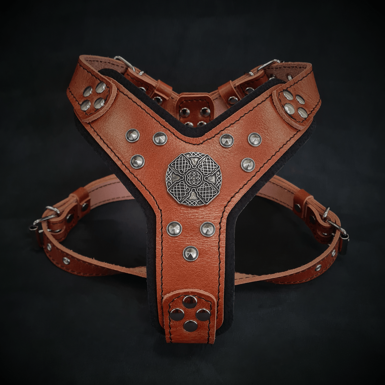 Bestia Dog Gear The Maximus harness brown & silver Small to Medium Size Genuine Leather Brown pet supplies
