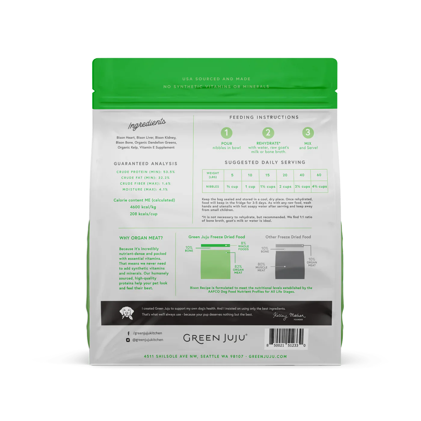 Green Juju Bison Recipe Freeze Dried Dog Food (14OZ)